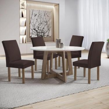 Imagem de Conjunto Mesa Arizona 120cm com 4 Cadeiras Canela Tampo Redondo Plus com Vidro Chocolate/off White/marrom