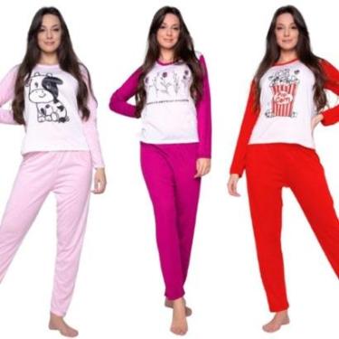 Imagem de KIT 2 Pijama Longo Estampado Bella Fiore Comfort Blusa e Calça Roupa de Dormir Linha Noite Inverno-Feminino