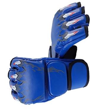 Imagem de Luvas de Boxe de Meio Dedo, Luvas de Saco de Boxe de Couro Pu Com Forte Aderência e Absorção de Choque para Muay Thai (Estilo Garra de Tigre Azul)