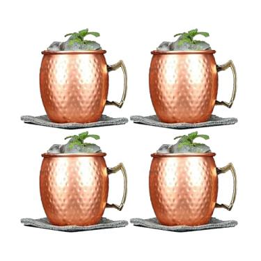 Imagem de Kit 4 Canecas Moscow Mule Em Cobre Puro Martelada 500 Ml Impermeabilizada