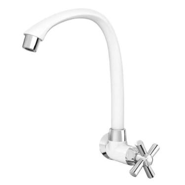 Imagem de Torneira para Cozinha Tigre Cross de Parede com Bica Alta Branco Cromado