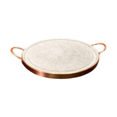 Imagem de Forma de Pedra Sabão Alça de Cobre para Pizza e Carne - 27cm