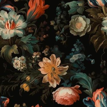 Imagem de WalRiddle Papel de parede vintage dourado amarelo floral peônia rosa laranja branco flor descascar e colar papel de parede fácil de remover papel de contato adesivo para banheiro, impermeável,