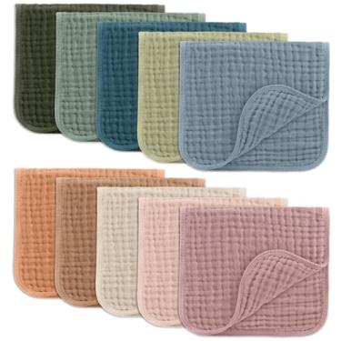 Imagem de Comfy Cubs Panos para arrotar de musselina 50,8 cm x 25,4 cm, pacote com 10 panos grandes, 6 camadas, ultra absorventes, 100% algodão para baba e bagunça, macios, seguros e delicados para bebês