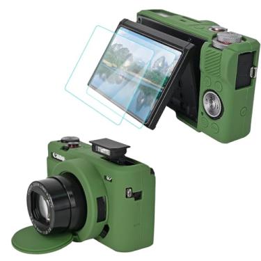 Imagem de VOVMOEYA Capa de câmera para Canon Powershot G7 X Mark III com 2 peças protetoras de tela? Capa de silicone macia G7X III de proteção total para lente removível para Canon G7XIII G7X3-Grass Green