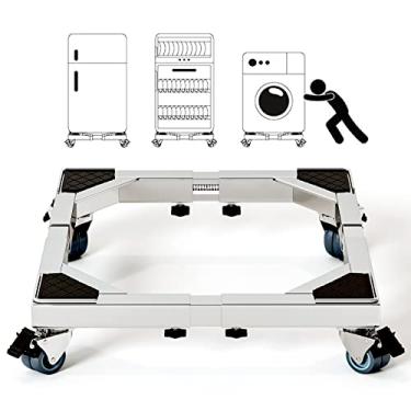 Imagem de CHINCHILLA Carrinho para eletrodomésticos pesados com 4 rodas duplas de bloqueio, mini suporte de geladeira ajustável, base móvel de rolo móvel para máquina de lavar, secadora, geladeira, pedestal de lavanderia