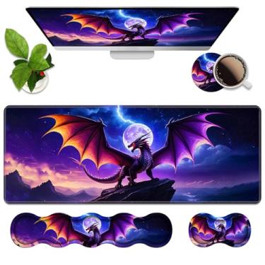 Imagem de Conjunto de descanso de pulso ergonômico 4 em 1 de espuma de memória, almofada de mesa para jogos grande XXL + descanso de pulso para teclado + almofada de pulso para mouse + porta-copos para jogos de