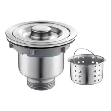 Imagem de Válvula Pia Cozinha 4 ½ Inox 304 Com Cesto Removível Ralo Brinovar