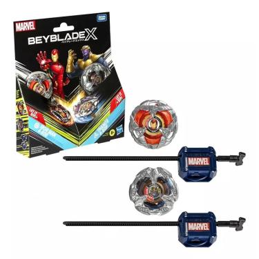 Imagem de Beyblade X Marvel Iron Man 4-80B VS Thanos 4-60P – Pack 2 pioes e Lançadores - Hasbro 