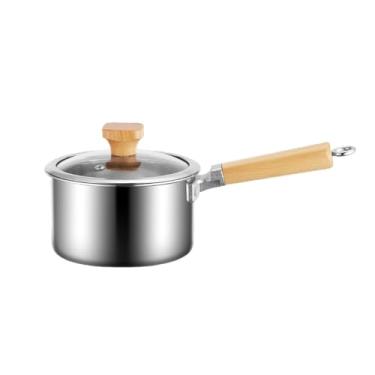 Imagem de Fenteer Panela antiaderente com tampa, panela de aço inoxidável com cabo longo, macarrão, panela redonda para fogão, panela de molho para casa, Sem Vaporizador, 16cm