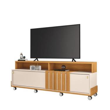 Imagem de Rack Bancada Sala Estar Detalhe Ripado TV Até 70 Polegadas 2 Portas de