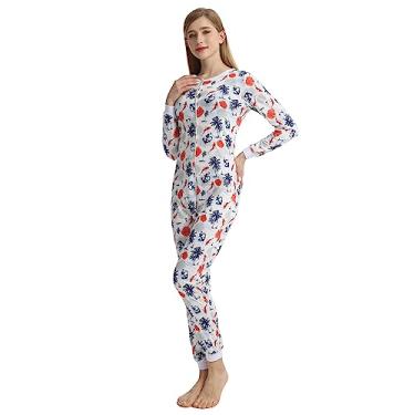 Imagem de QIYUANT Macacão feminino macio para adultos, peça única, com botões, roupa de dormir, roupa de dormir, carpa, XGG