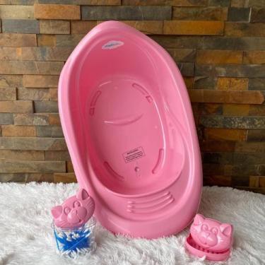 Imagem de Banheira de  Bebe com Saboneteira e Porta Cotonete Porta ou Algodão ba