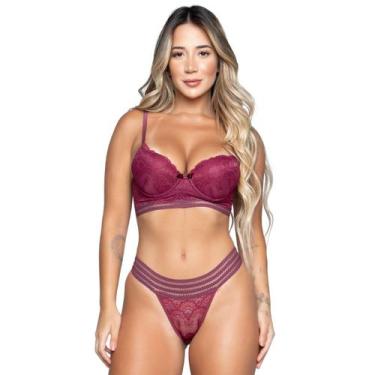 Imagem de Conjunto Lingerie WLS Modas Bojo e Renda Com Elástico Sensual, GG, Vin