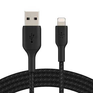 Imagem de Belkin cabo Lightning trançado (cabo de carregamento Lightning para USB para iPhone, iPad, AirPods) cabo de carregamento certificado MFi, cabo Lightning trançado, 2 m, preto (CAA002bt2MBK)