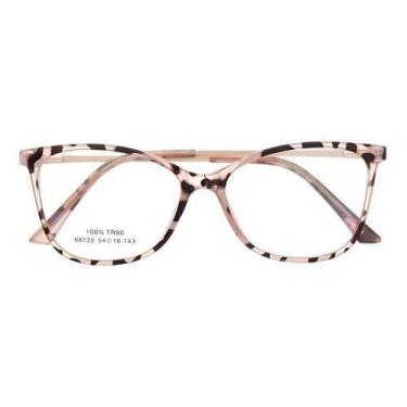 Imagem de Armação Óculos Grau Feminino Quadrado Perpétua Animal Print - Shark Óc