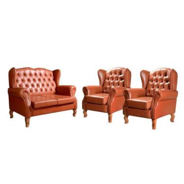 Imagem de Conjunto Imperador Chesterfield Sofá + Poltronas Decoração Vintage - B