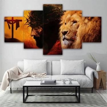 Imagem de Quadro Decorativo Mosaico 5 Peças Rei e O Leão - CP