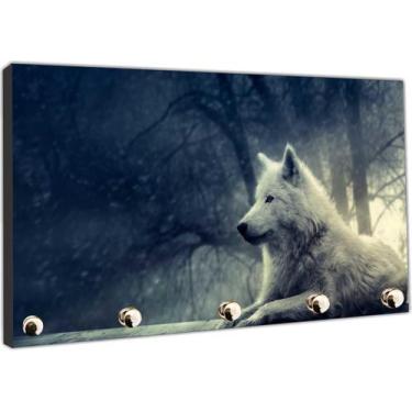 Imagem de Porta Chaves Animais Lobo Branco Organizador Chaveiro - Vital Quadros
