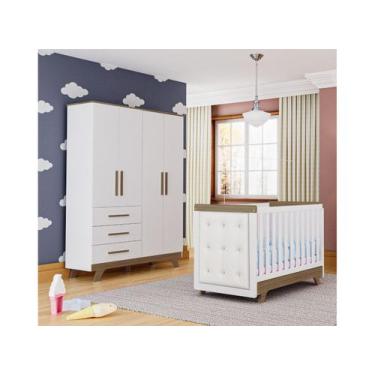 Imagem de Berço 2x1 com Capitone e Guarda Roupa retro Moveis Peroba , Branco Car