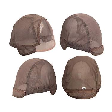 Imagem de Touca de peruca sem cola para fazer perucas com alça ajustável nas costas e pentes sobressalentes (grande 59,7 cm, marrom)