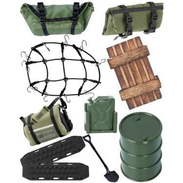 Imagem de hopsupRC Crawler Car Decoration Mini Luggage Net/Simulation Decorative Package,Luggage,Sleeping Bag,Wood Box,Shovel,Fuel Tanks,Recovery Board for 1/18 TRX4M 1/24 Axial SCX24,Black