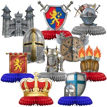 Imagem de 10 Pieces Knights Decorations Knight Birthday Party Supplies Medieval Honeycomb Centerpieces Castle Table Centerpieces Medieval Table Topper Centerpieces for Medieval Party Supplies