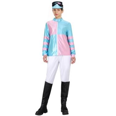 Imagem de Women Horse Rider Halloween Costume Outfit Equestrian Suits Sports Cycling Top Pants Hat Goggles Boot Covers Full Set (Medium)