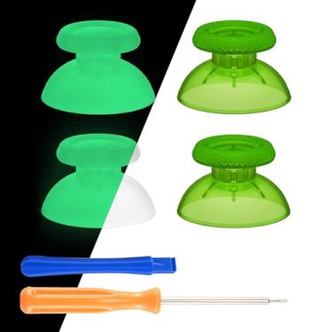 Imagem de eXtremeRate 4 peças de substituição para controle de PS5, joystick analógico verde claro e que brilha no escuro - verde para PS5, para PS4 todos os modelos de controladores universais - controle não incluído