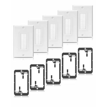 Imagem de Pacote com 5 placas de parede com escova única com suporte de montagem de baixa tensão, cabo de passagem através da inserção para fios tomada de parede HDTV, alto-falante de rede HDMI, sistema de home theater, passagem (branco)