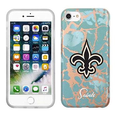 Imagem de Prime Brands Group Capa de celular para Apple iPhone 8/7/6S licenciada pela NFL New Orleans Saints, verde-azulado e mármore ouro rosa