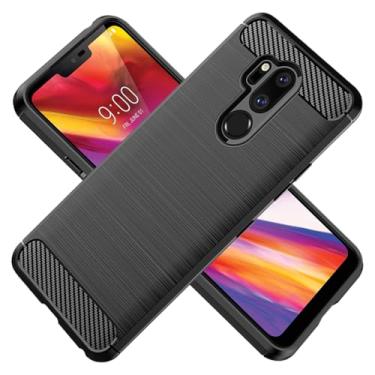 Imagem de HTXWXJC Capa para LG G7 ThinQ/LG G7, LG G7 PlusThinQ/LG G7 One G710ULM, capa protetora fina de borracha TPU de fibra de carbono antiarranhões à prova de choque para LG G7 preta