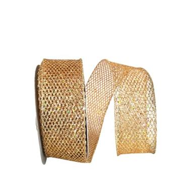 Imagem de Reliant Ribbon 97713W-035-40J Grand Net Glitter Fita de borda com fio, 6,3 cm x 23 metros, ouro