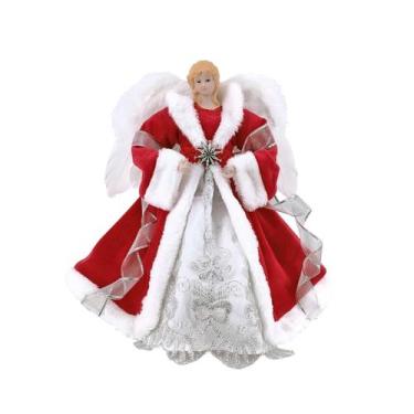 Imagem de Anjo Topo Arvore Natal Vermelho Branco Decoração Arvore 30cm - Zona Li