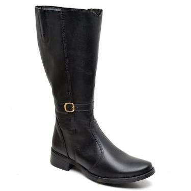 Imagem de Bota Feminina Montaria Cano Alto Salto Baixo Grosso Em Couro Nobre Pre