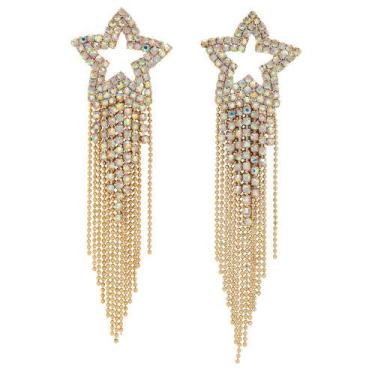 Imagem de Brinco Strass Franja Estrela BC2527 - Akasaki, Dourado, Cristal ab