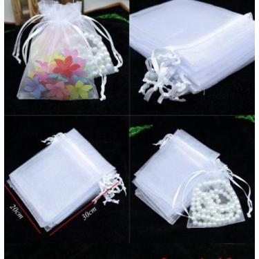Imagem de 200 Saquinhos De Organza 20x30 Branco Fita Cetim-Lembrancinha - OKABOX