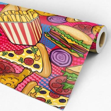 Imagem de Papel de Parede Temático Lanchonete Fast Food Colorido - DEKAL IMPRESS