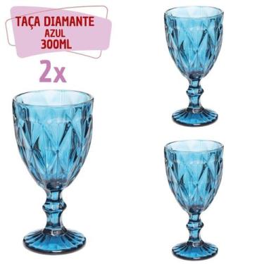 Imagem de Kit 2 Copo Taça de Vidro Diamante Azul Para Agua 300ml - Ecos, Diamant