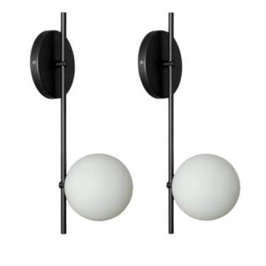Imagem de 2 Arandelas Parede Bola Slim Decoração Sala Cabeceira Preta - Jabutica