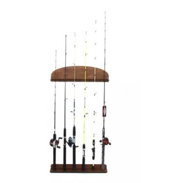 Imagem de Suporte Expositor De Parede Vertical Para 6 Varas De Pesca Em Madeira 