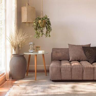 Imagem de Mesa de Canto Redonda 60cm Lisboa Off White/Freijó - Dalla Costa