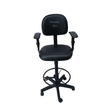 Imagem de Cadeira secretaria caixa alta - braço regulagem - base  de rodízio para recepção mercado balcão corano preto