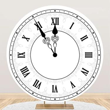 Imagem de DORCEV 2,2 x 2,2 m Feliz Ano Novo Capa de Fundo Poliéster Luxo Branco Relógio de Ano Novo Contagem Regressiva Fotografia Fundo para Família, Natal, Ano Novo, Decorações de Festa Crianças Adultos