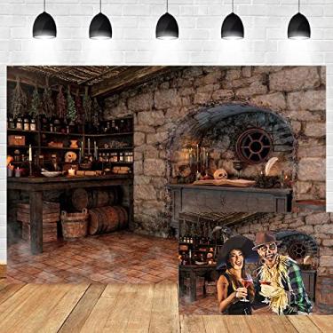 Imagem de DORCEV Pano de fundo de sala mágica de 3,6 x 2,4 m, vintage, casa antiga, bruxa, poção mágica, cabeça de feiticeiro, caveira, temática de feiticeiro, fotografia, fundo, terror, Halloween, cenários de filmagem, vinil, adereços de estúdio