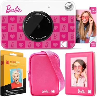 Imagem de Kodak Pacote de câmera digital Barbie Printomatic com impressão instantânea colorida (estilo icônico) + capa para câmera Barbie Deluxe + álbum de fotos Barbie + papel Zink (20 folhas)