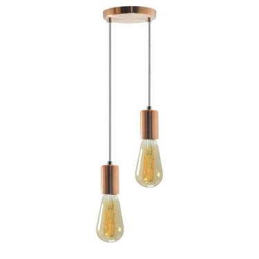 Imagem de Pendente Soquete Copinho E27 Rose Gold Duplo + Led ST64 - Iluminar Amb
