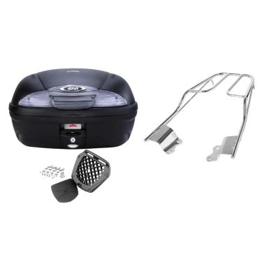Imagem de Kit Baú 45L Moto Givi E450nt + Bagageiro Cromado Fazer 150 2015 2016 2017 2018 Projetil 4136