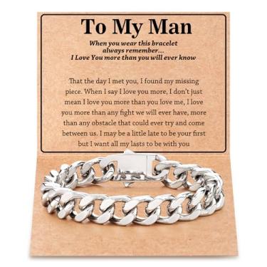 Imagem de Tarsus Pulseira de aço inoxidável cubano/Franco Link para homens, filho, Natal, Dia dos Namorados, presentes de aniversário para homens, filho, namorado, marido, average, Aço inoxidável, Sem pedras