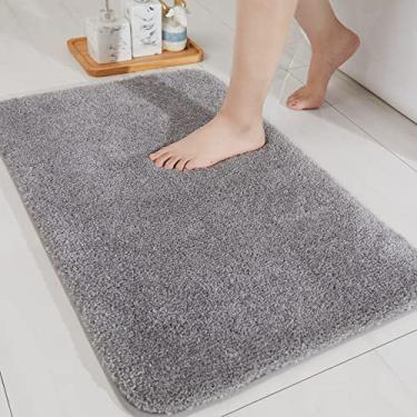 Imagem de COSY HOMEER Tapetes de banho para banheiro extra grossos - tapetes de banho antiderrapantes fio de pelúcia macio felpudo 100% poliéster milicano forte tapete de sala de estar quarto tapete absorvente de água (cinza, 61 x 91 cm)